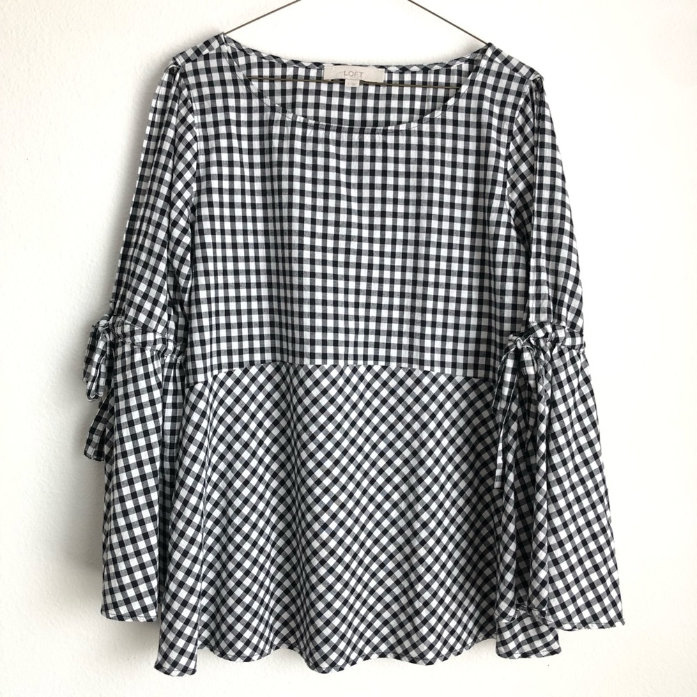Loft Gingham Bell Sleeve Blouse